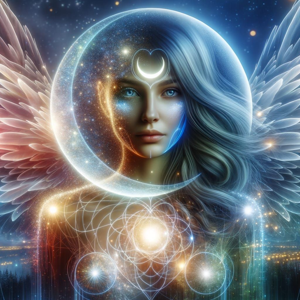 Surreal Portrait of a Moon Goddess in 3D