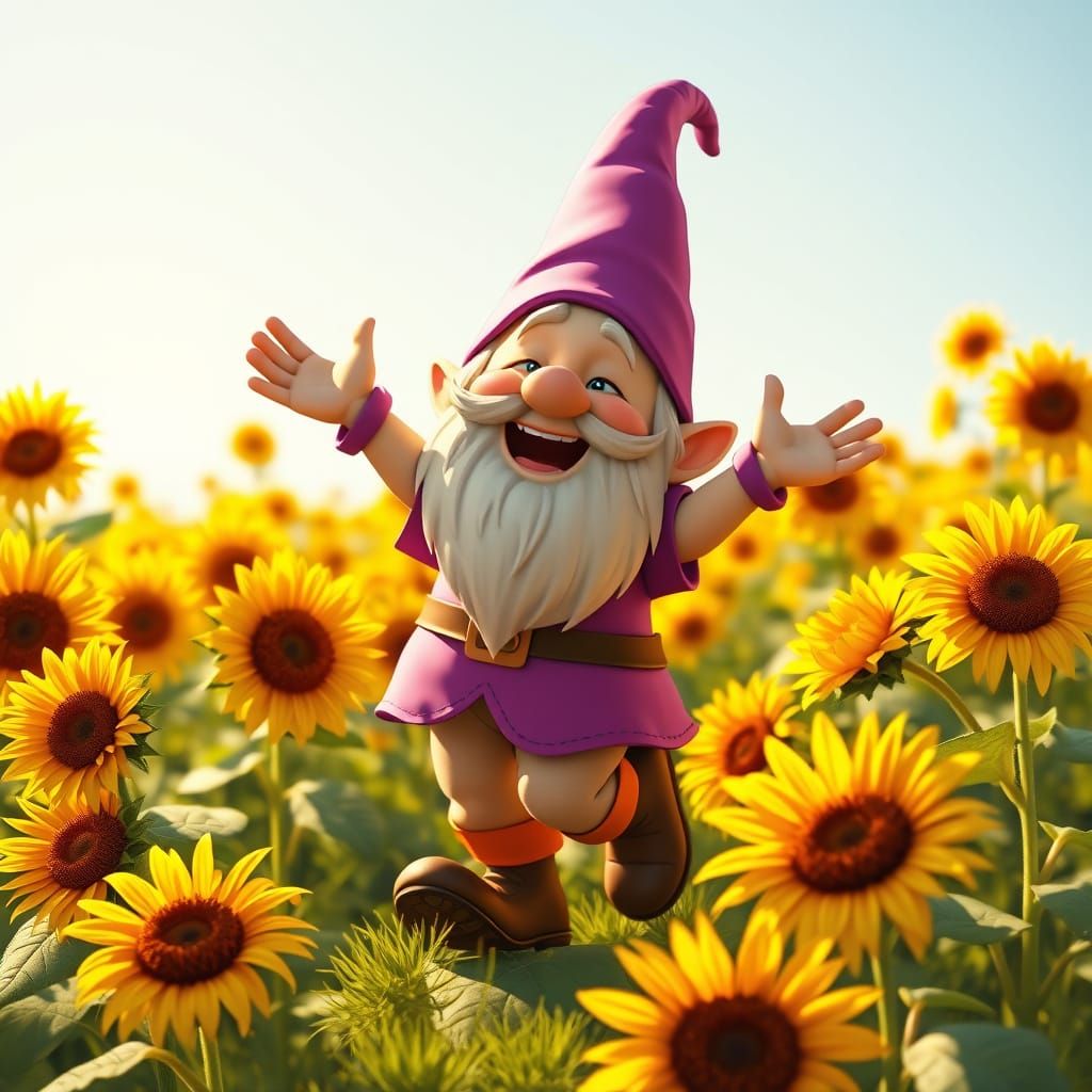 Whimsical Gnome in Vibrant Summer Landscape