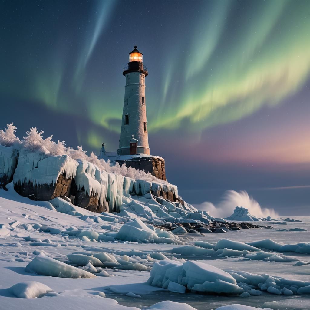 Lighthouse Under Aurora Borealis in Cinematic Style
