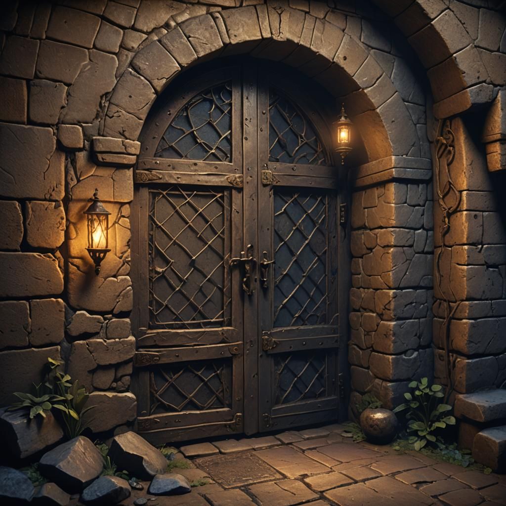 Medieval Dungeon Cave with Lattice Door