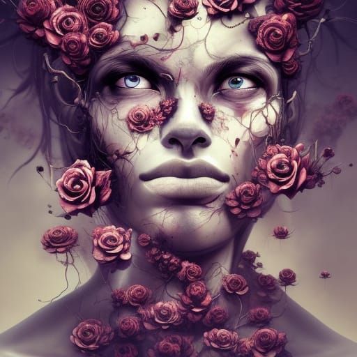 Surreal Mutant Roses Portrait in Digital Art Style