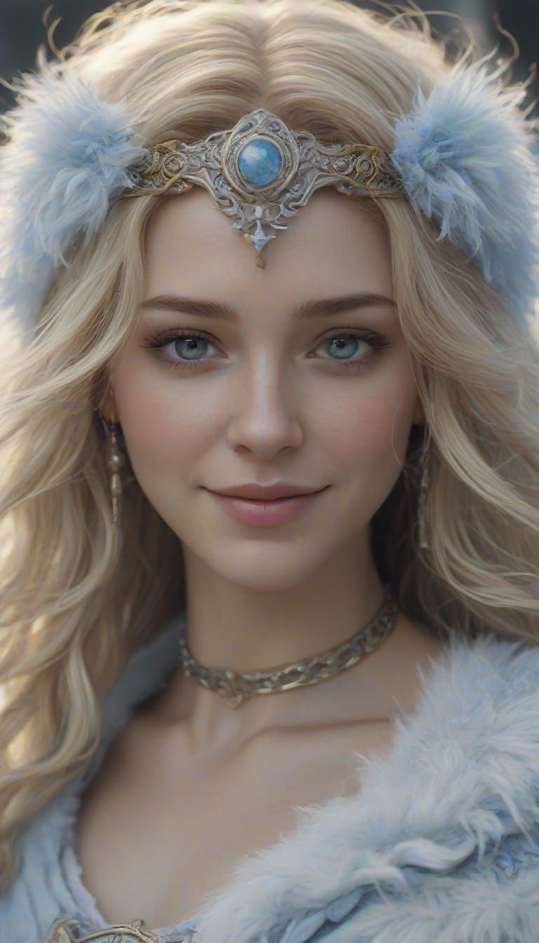 Norse Goddess Freya Smiles in Whimsical Fantasy Scene