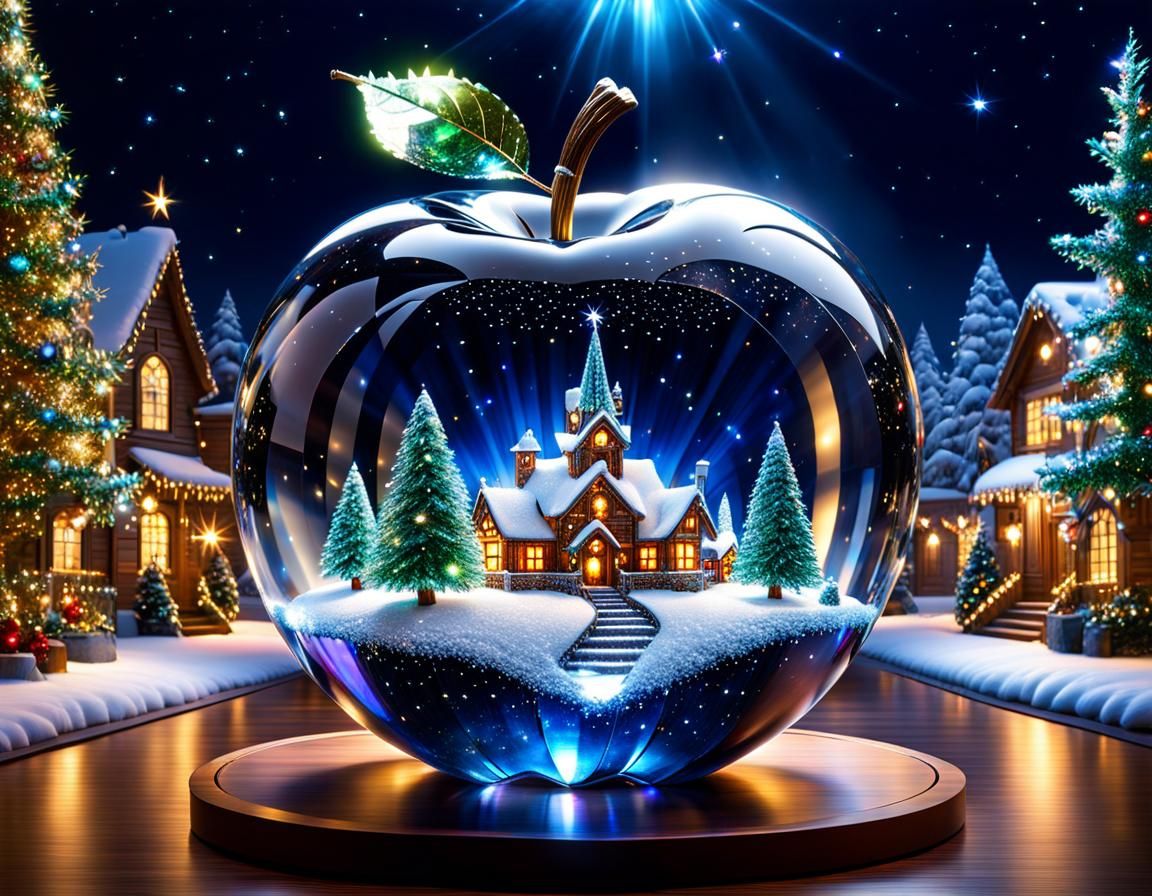 Enchanting Christmas Scene Inside a Crystal Apple