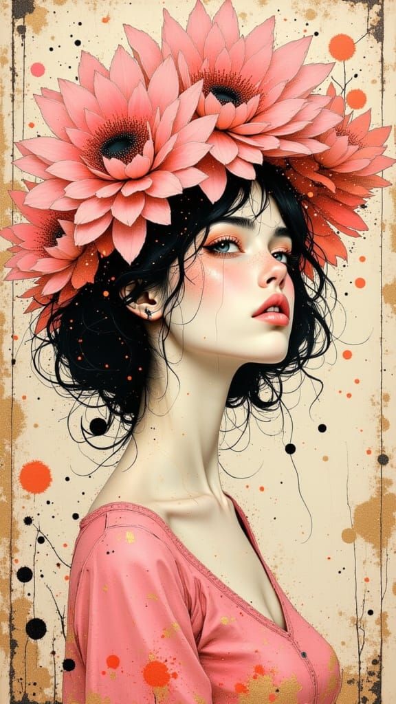 Girl with Daisies in Art Nouveau Style