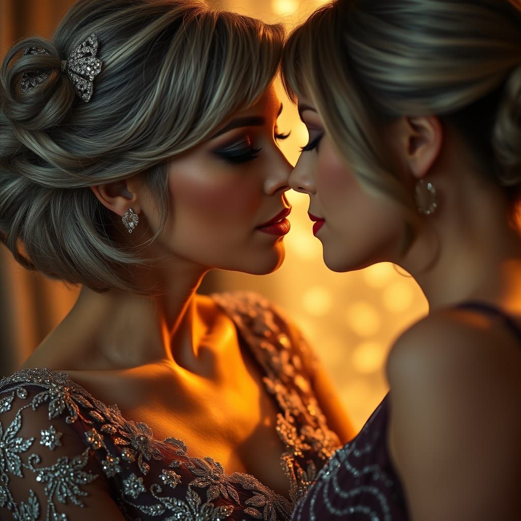 Elegant Woman in Romantic Embrace