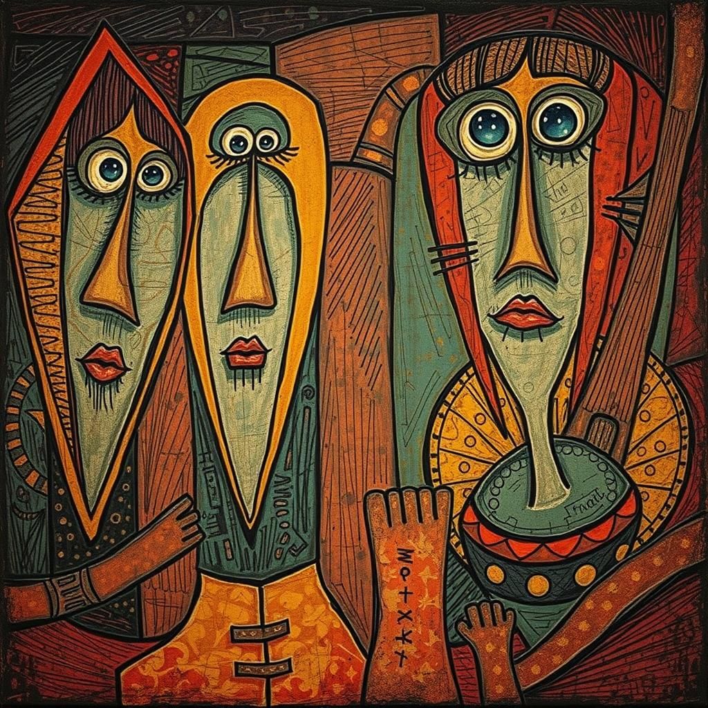 Cubist Figures in a Dreamlike, Surrealist Style