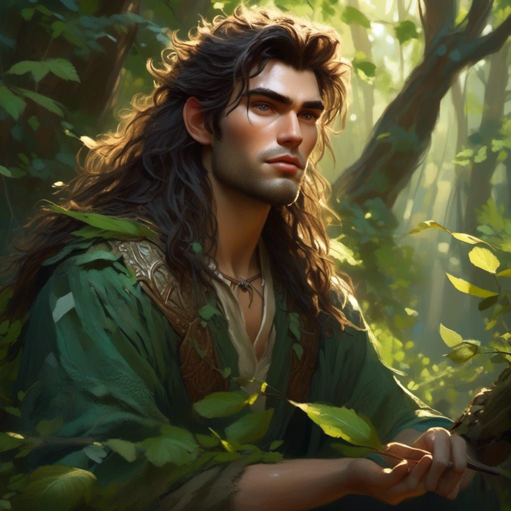 Wood-Elf Druid Potion Gathering in Forest