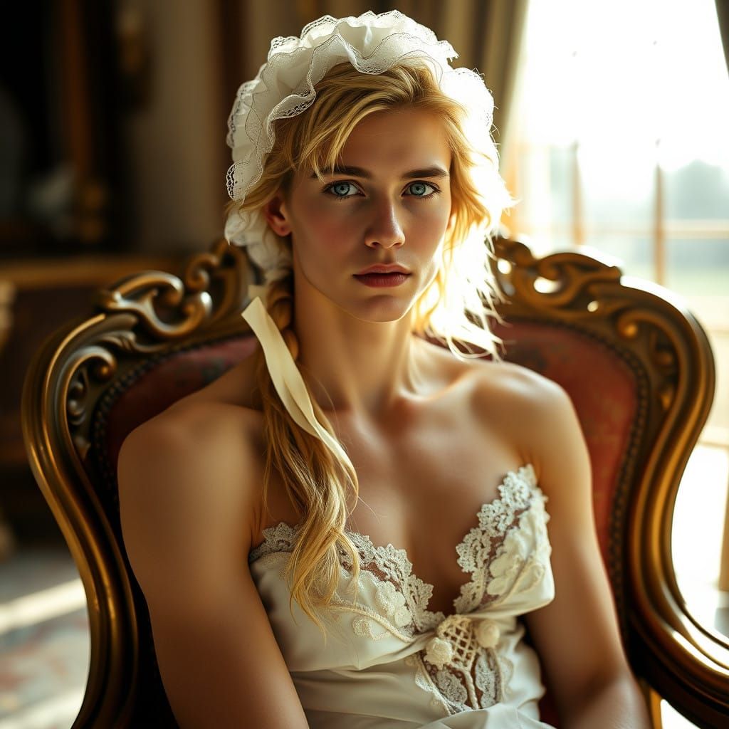 Elegant Young Man Adorned in Lace and Whimsy