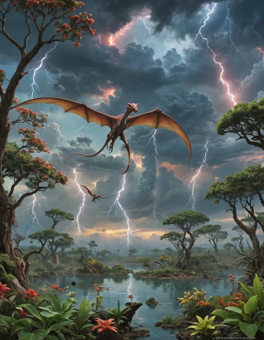 Glowing Pterosaurs Confront Alien Prey on Dystopian World