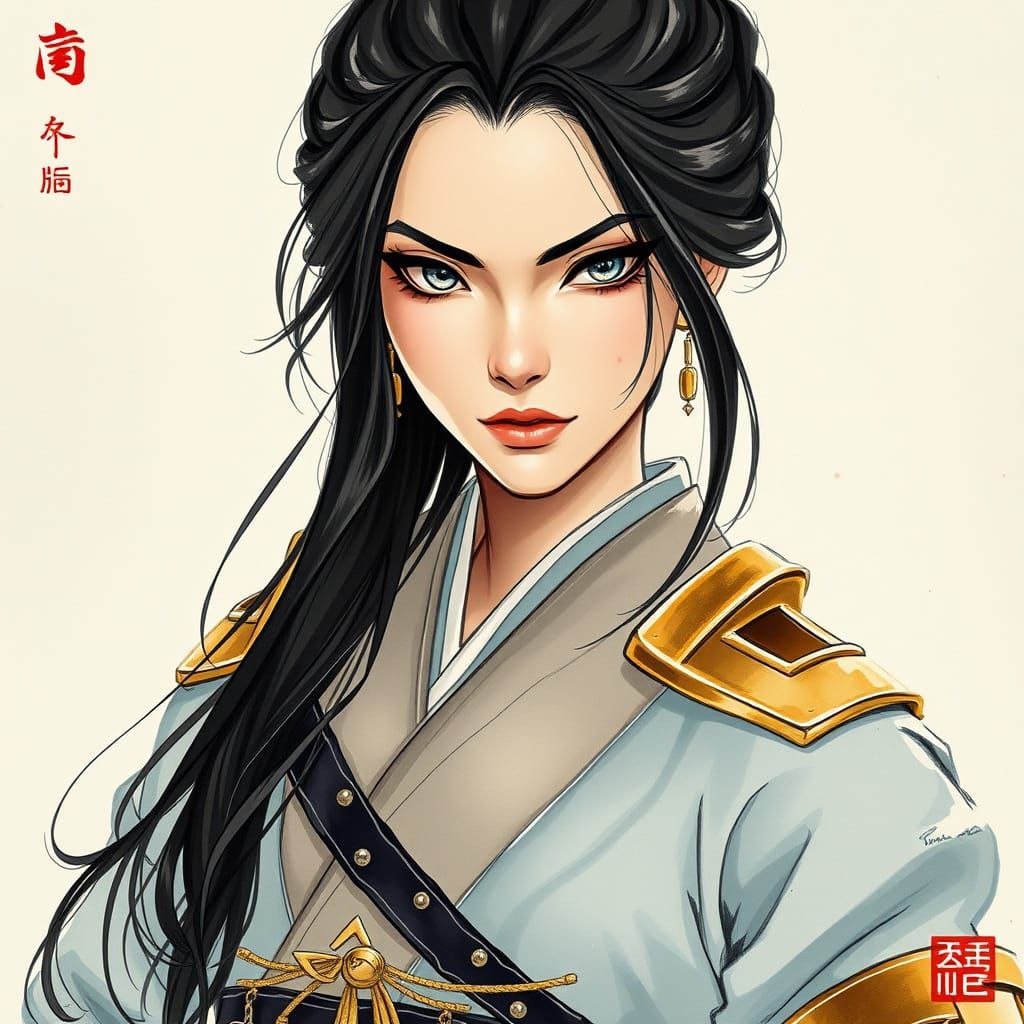 Elegant Woman in Traditional Chinese-Inspired Armor