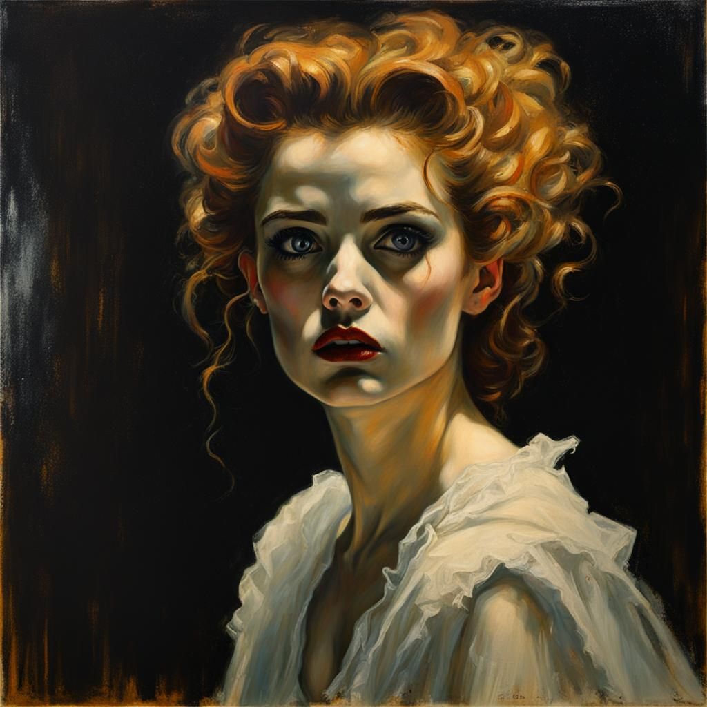 Haunting Actress in Macbeth Scene, Cinematic Oil Portrait