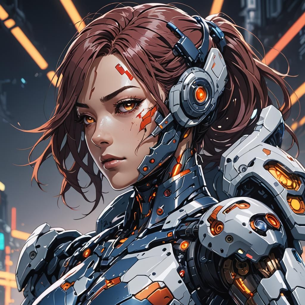 Anime Cyborg Beauty in Cel-Shaded Style