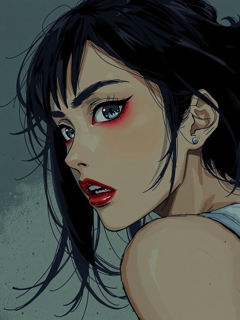 Woman in Manhwa Art Style with Dramatic Lighting