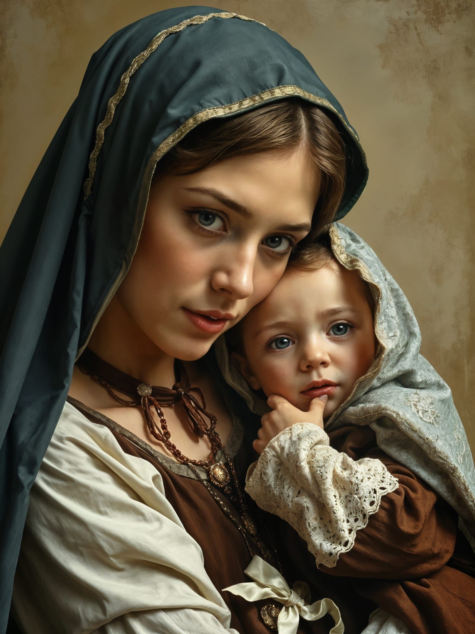 Mother and Child in Elegant Medieval Attire