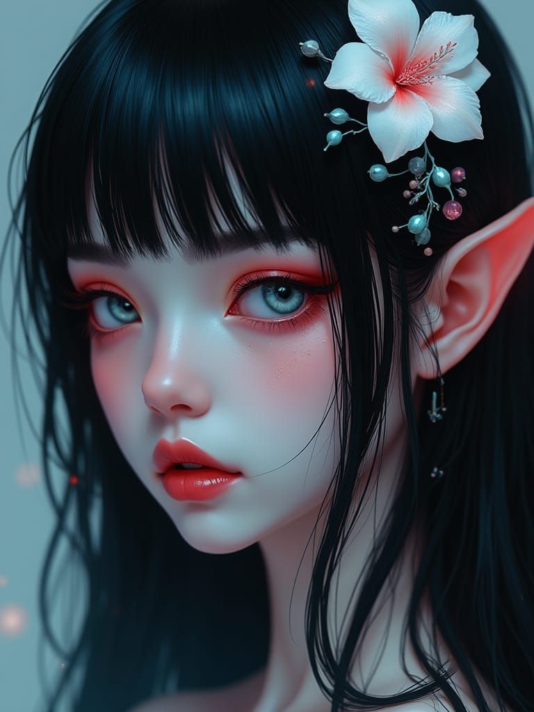 Ethereal Punk Geisha in Hyperrealistic Style