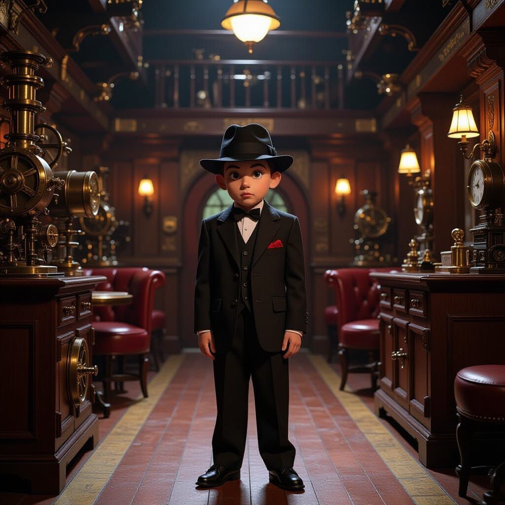 Bugsy Malone speakeasy hidden bar in 1920s America steampunk...