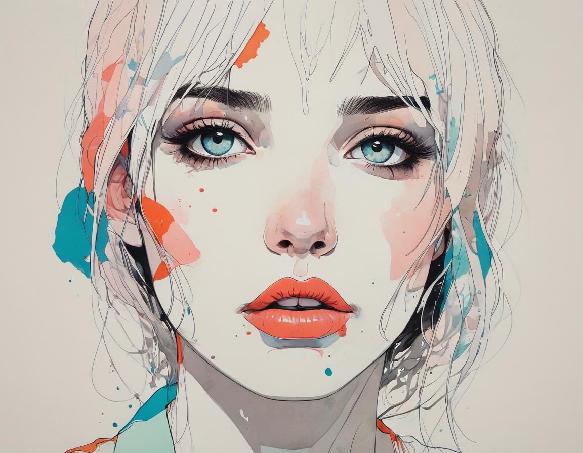 Colorful Portrait of a Girl in Color Block Style