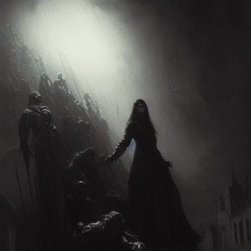 Dark Horror Scene as Engraving