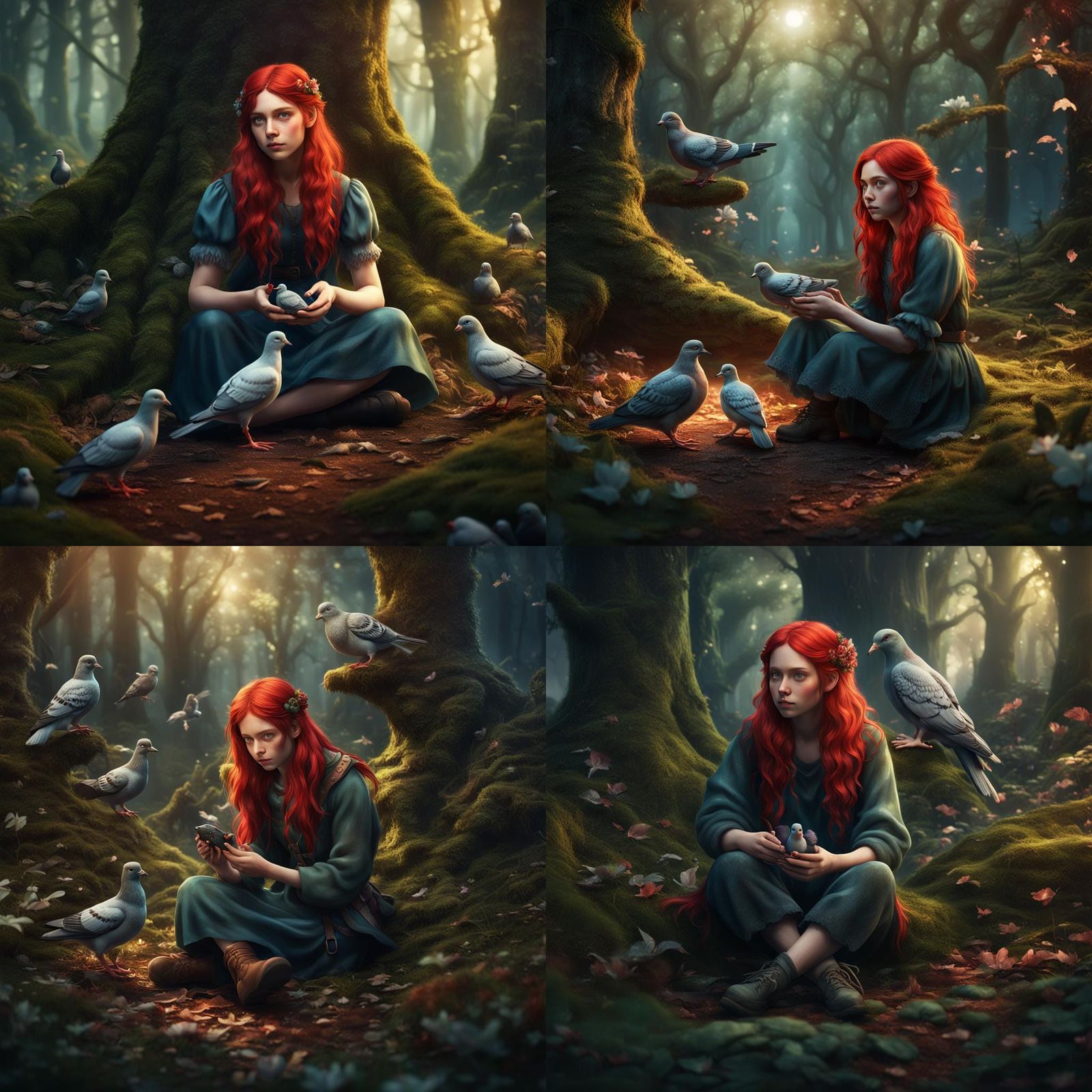 Girl with Pigeon in Fairy Forest: Matte Painting