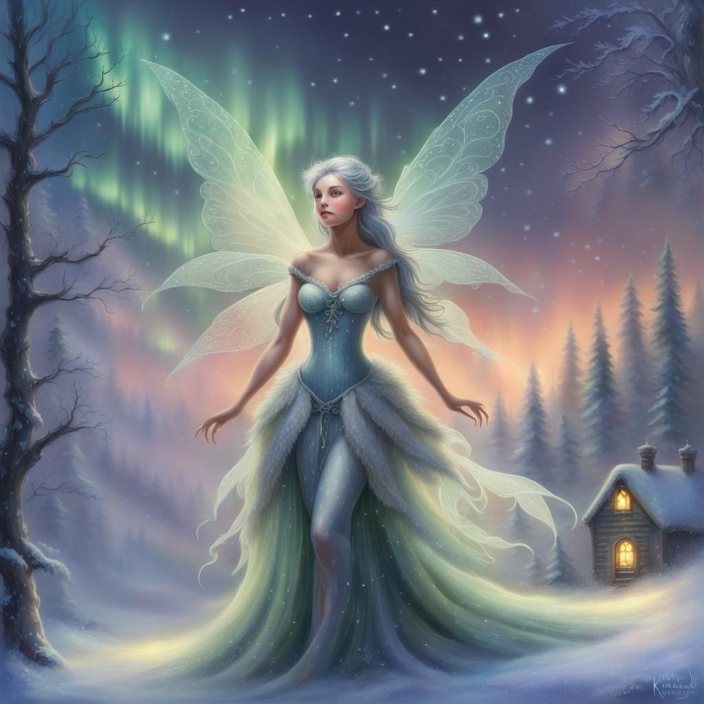 Fairy Girl with Northern Lights in Ethereal Style