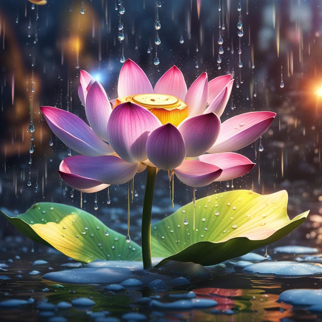 Lotus Flower Sticker with Rainbow: Detailed Matte Painting