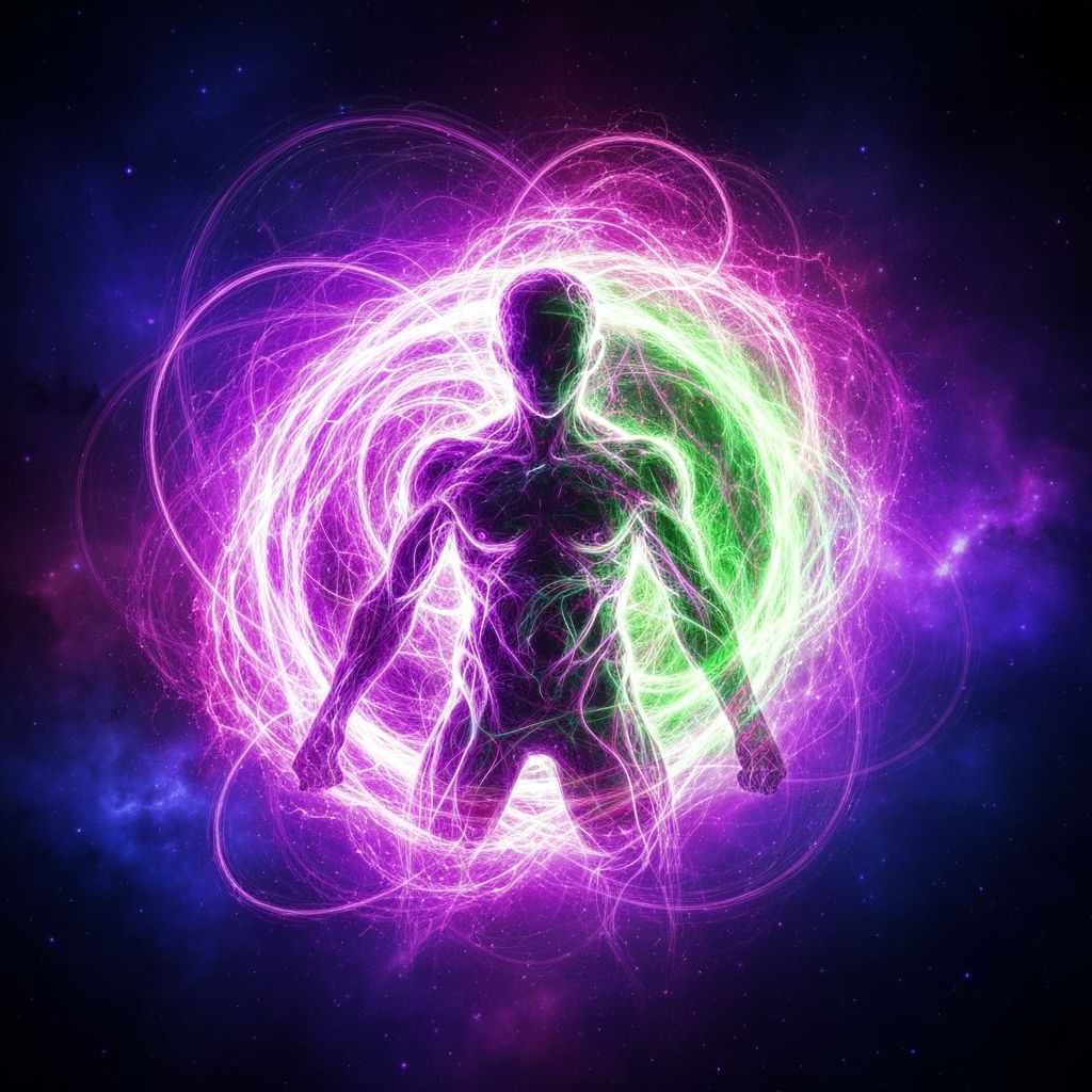 Incandescent Energy Being in Surreal Cosmic Nebula