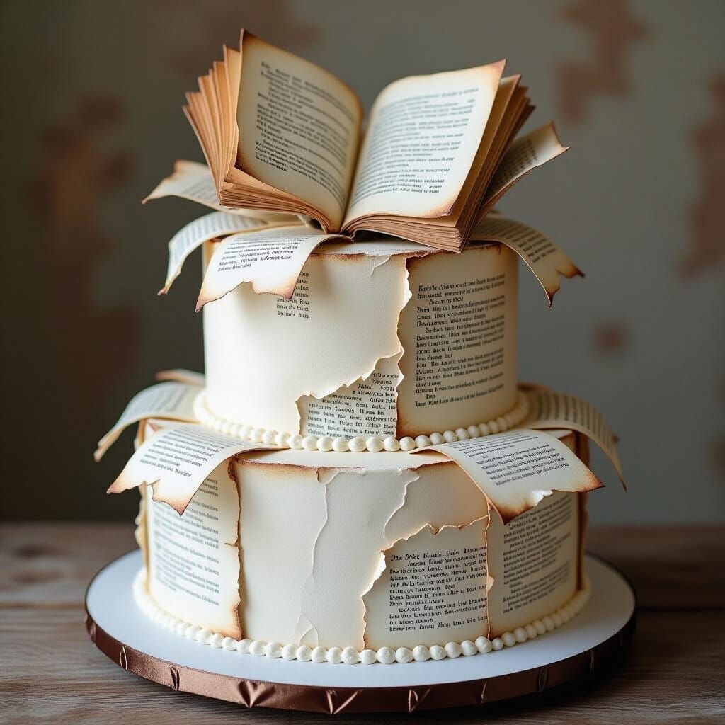 Whimsical Vintage Cake with Book Page Decorations