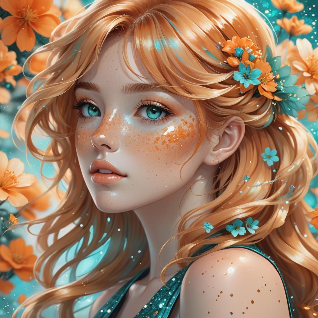 Anime Portrait with Caramel Hair in Watercolor Style