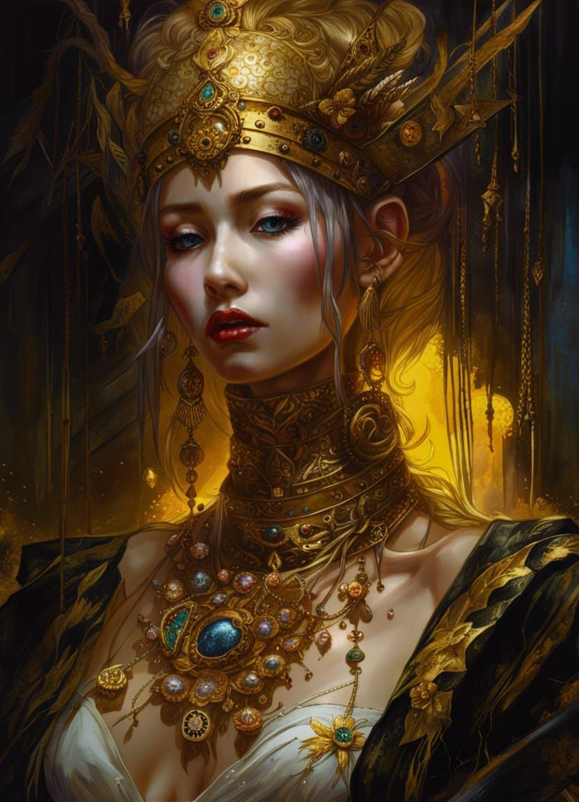 Macabre Gold: A Dark, Detailed Digital Portrait