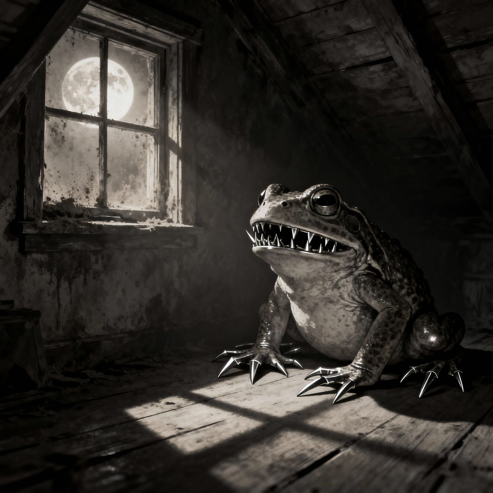 Eerie Moonlight Attic Frog with Metallic Teeth