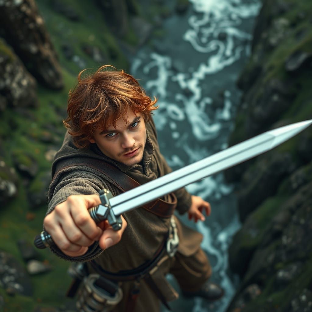 Samwise Gamgee Points Sword Up from Aerial View
