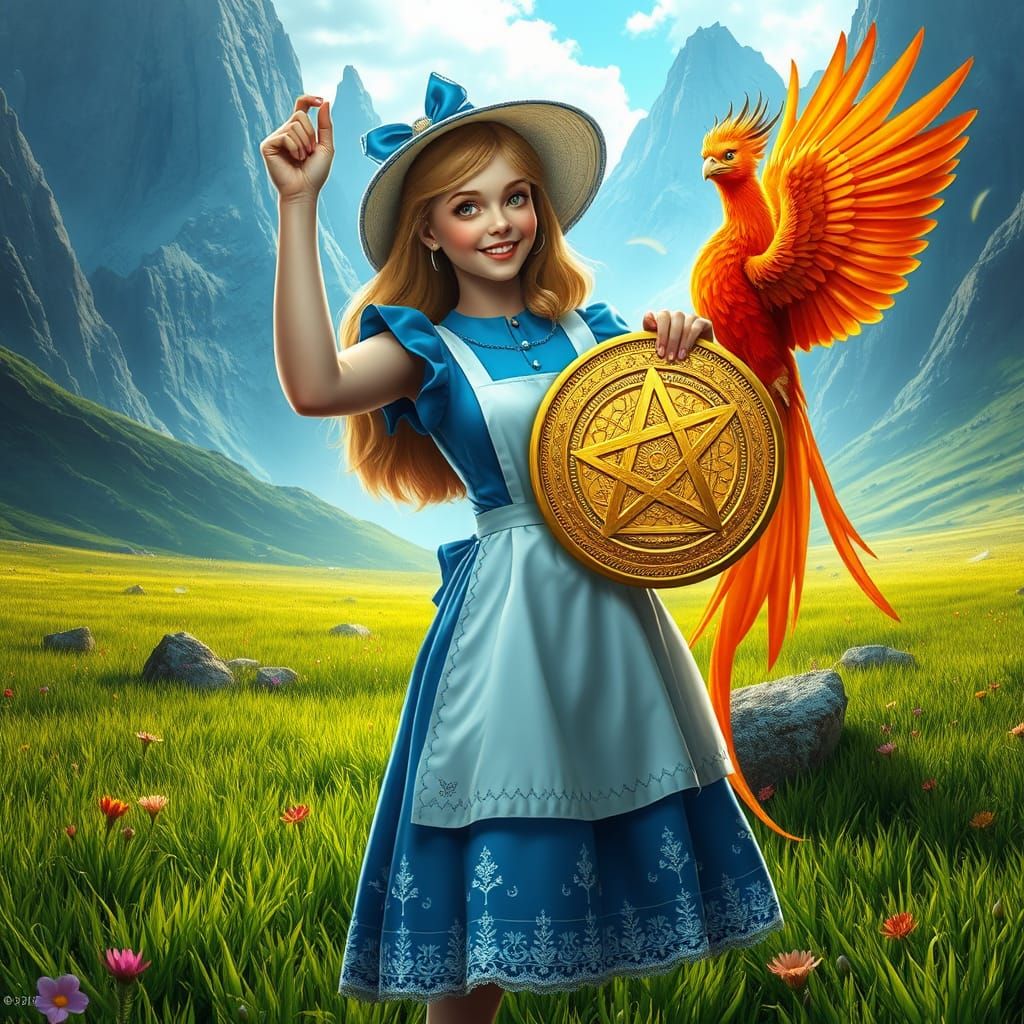 Alice in Wonderland with Phoenix and Gold Coin