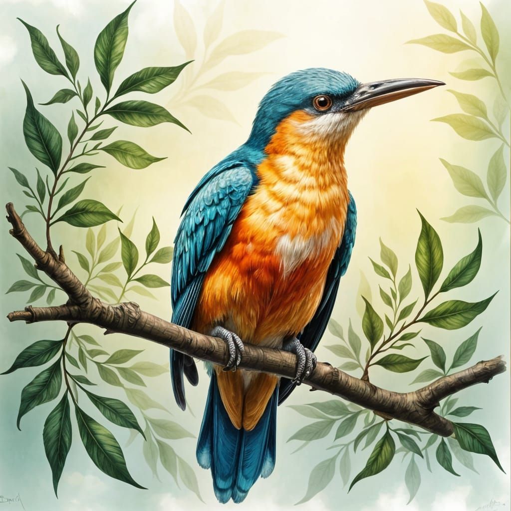 Vibrant Bird on Branch in Sunlight