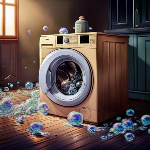 Washing Machine Overflow in Anime Style