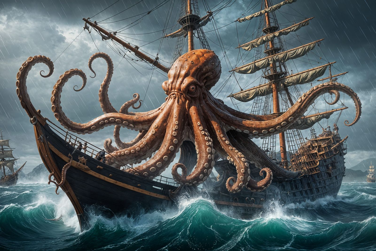 Giant Octopus Attack on Galleon Ship