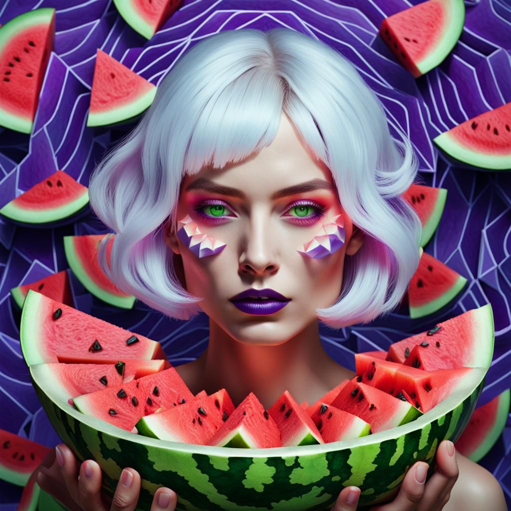 Geometric Watermelon Woman: A Surreal Digital Portrait