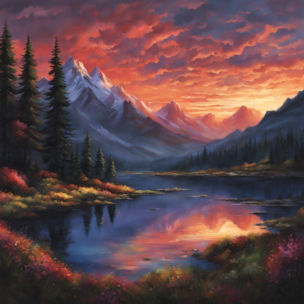 Epic Mountain Sunset Over Mirrored Lake