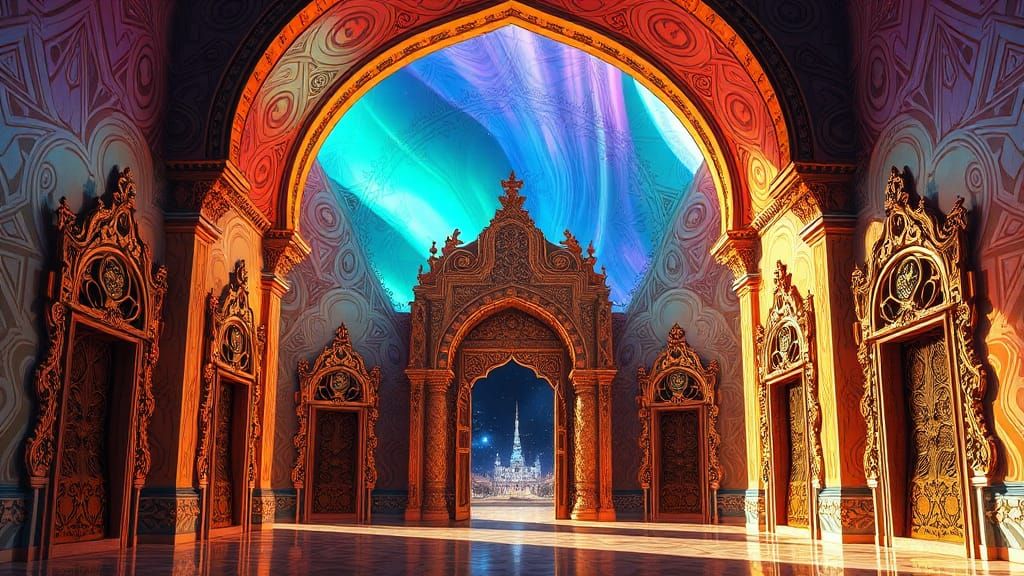 Hyperrealistic Archway to Imaginary Worlds