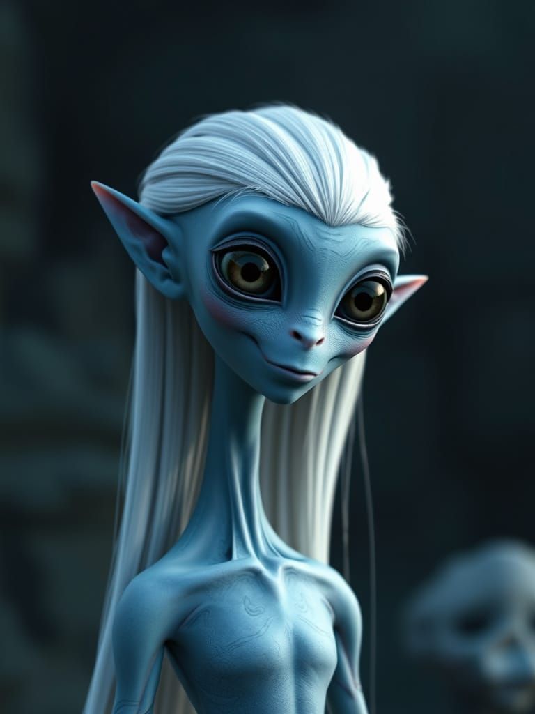 Androgynous Blue Alien in Digital CGI Style
