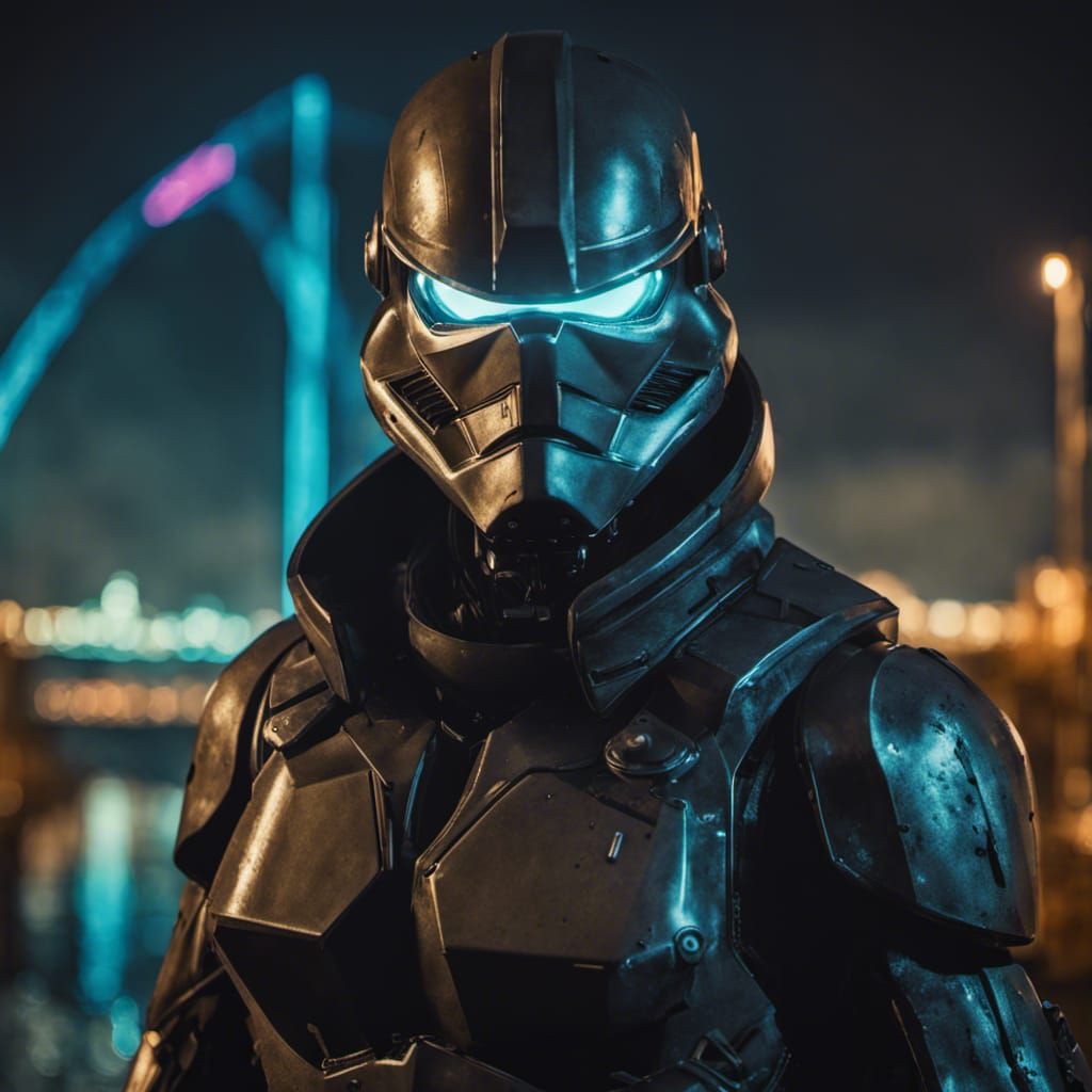 Futuristic Assassin in Cyberpunk Cityscape