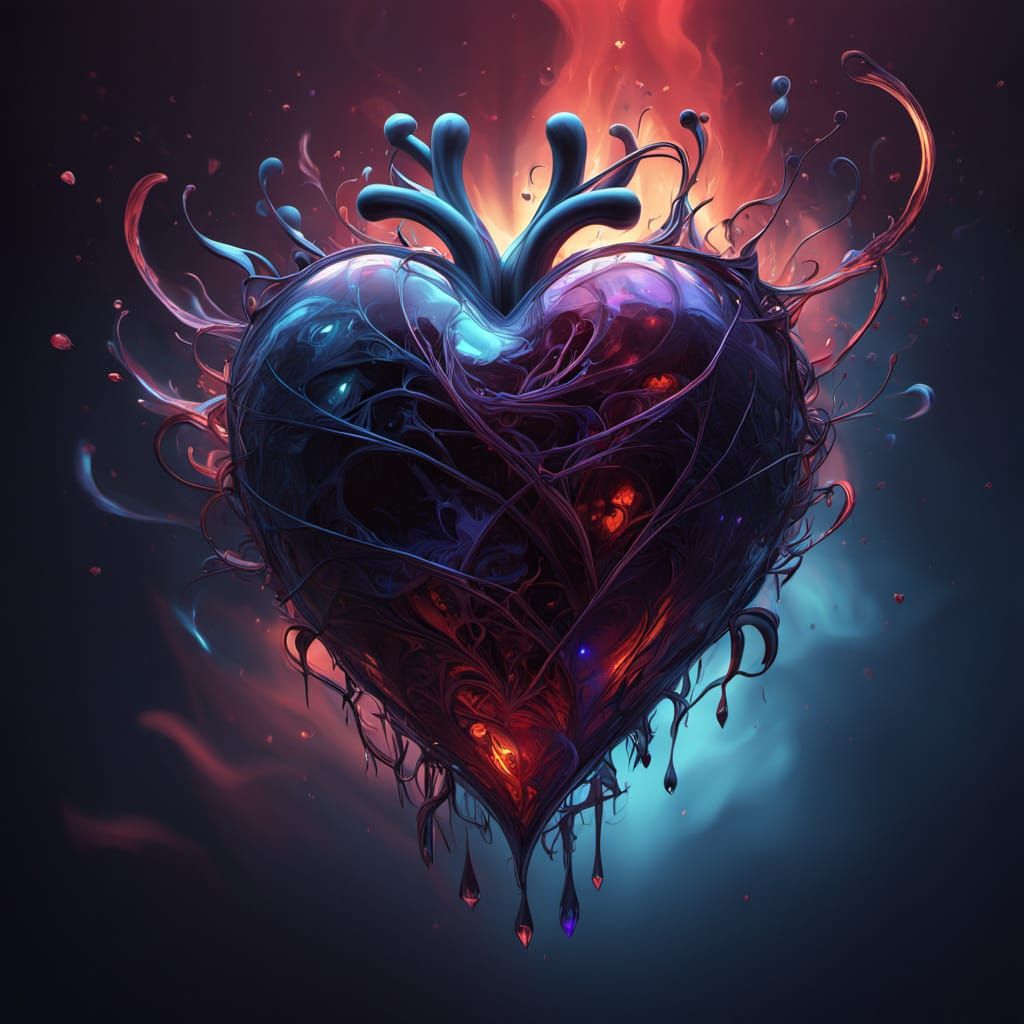 Surreal Heart with Colorful Blood Drips in Dark Fantasy Styl...