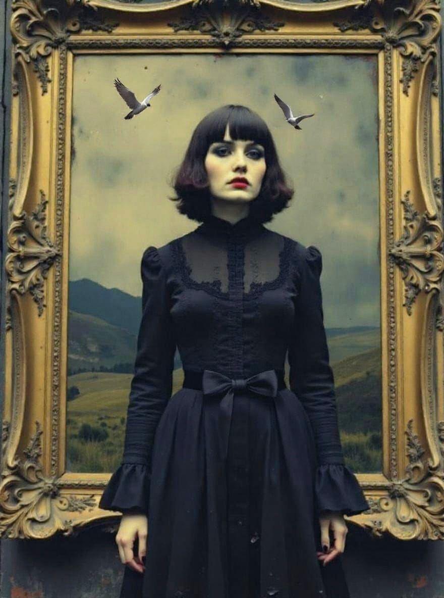 Gothic Portrait in Gilded Frame, Low Angle View