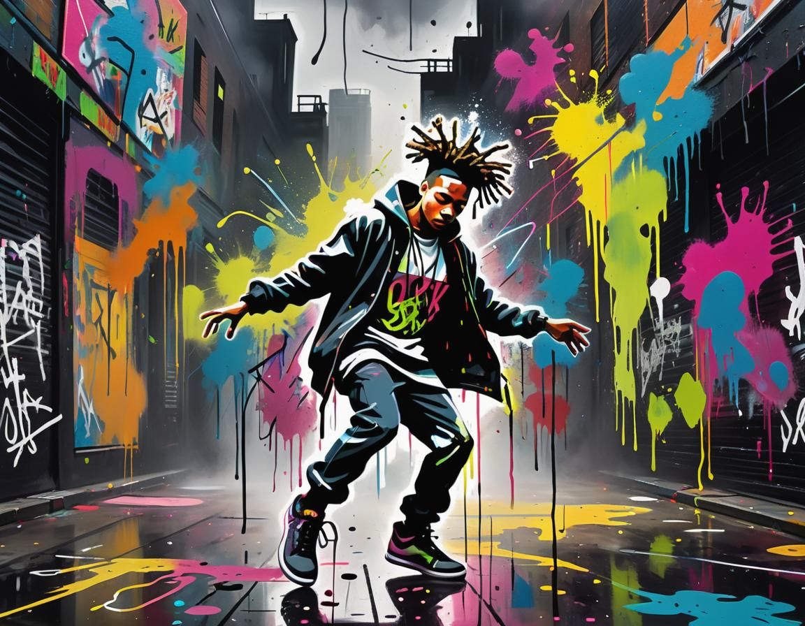 Hip Hop Dancer in Neo-Expressionist Oil Painting