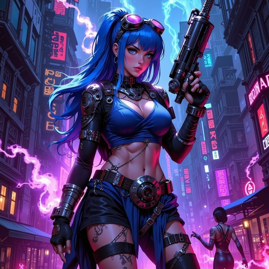 Jinx with Rocket Launcher in Neon Steampunk City