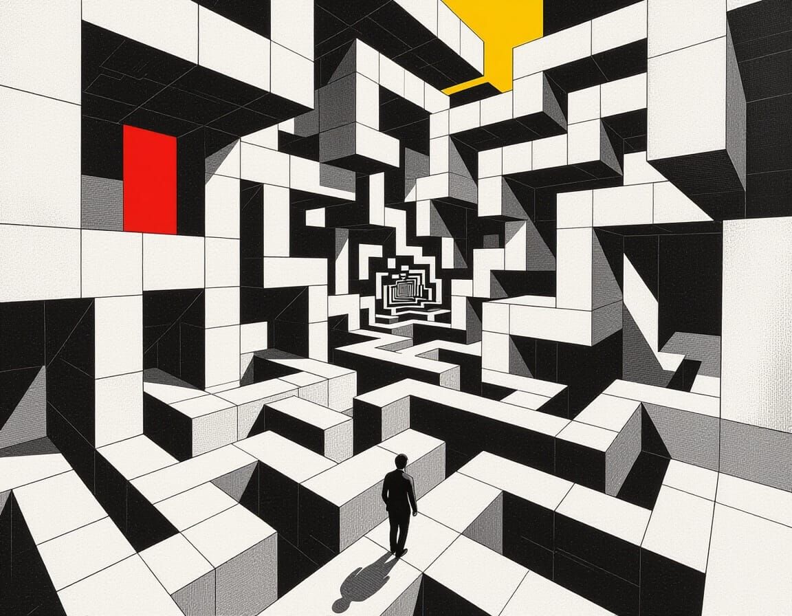 Escher-Inspired Labyrinth of Brutalist Stairwells in Stark B...