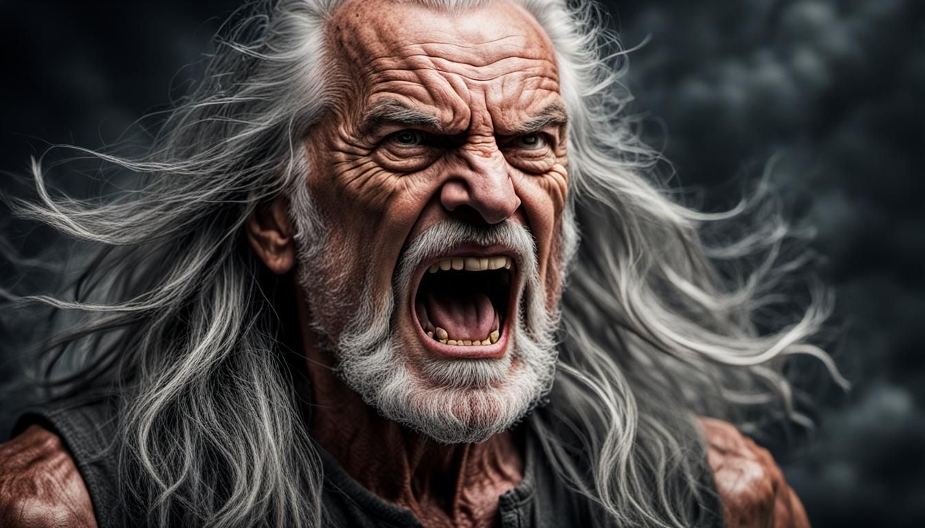 Angry Old Man Screaming in High Resolution Photo