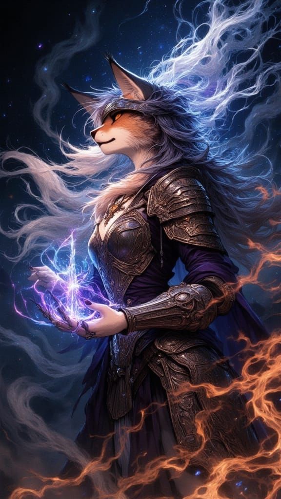 Anthropomorphic Lynx in Watercolor with Knight Armor