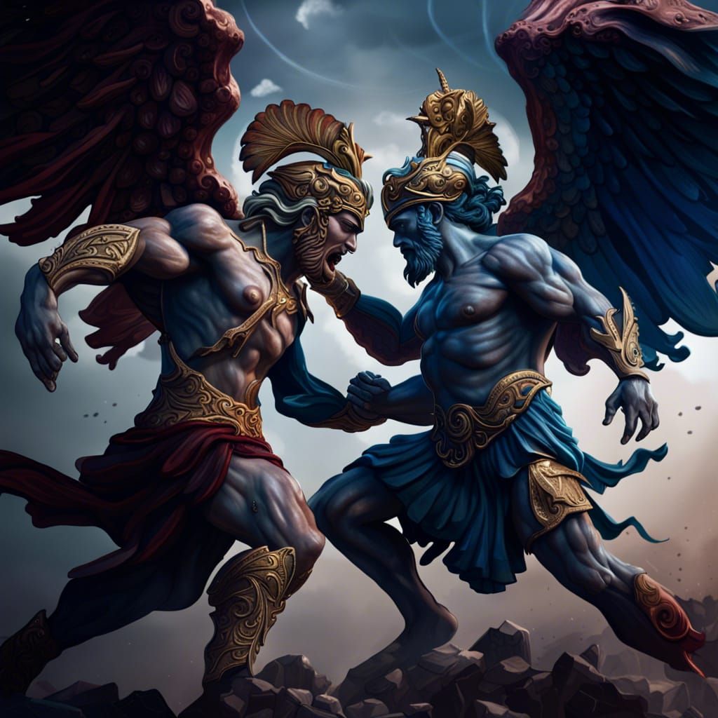 Epic Battle of Greek Gods in Digital Painting