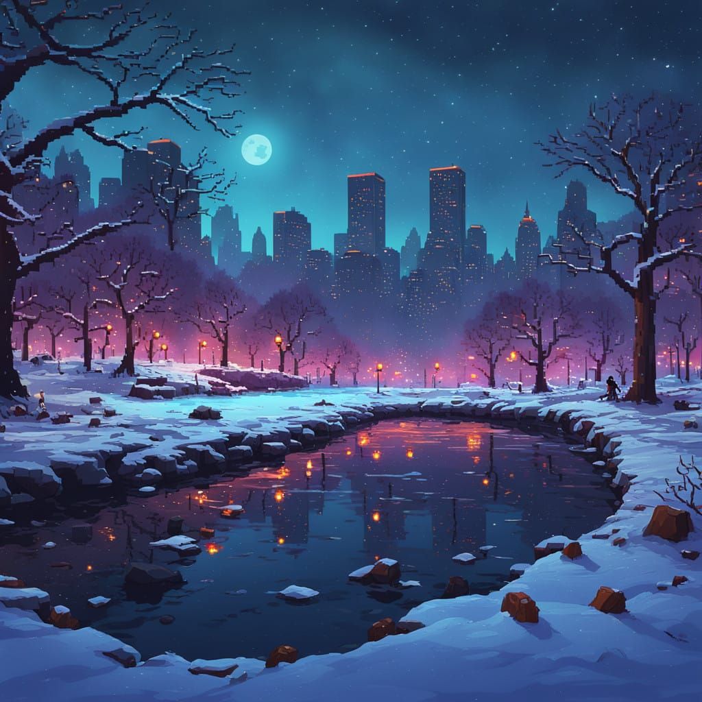Winter Wonderland in Retro Pixel Art Style