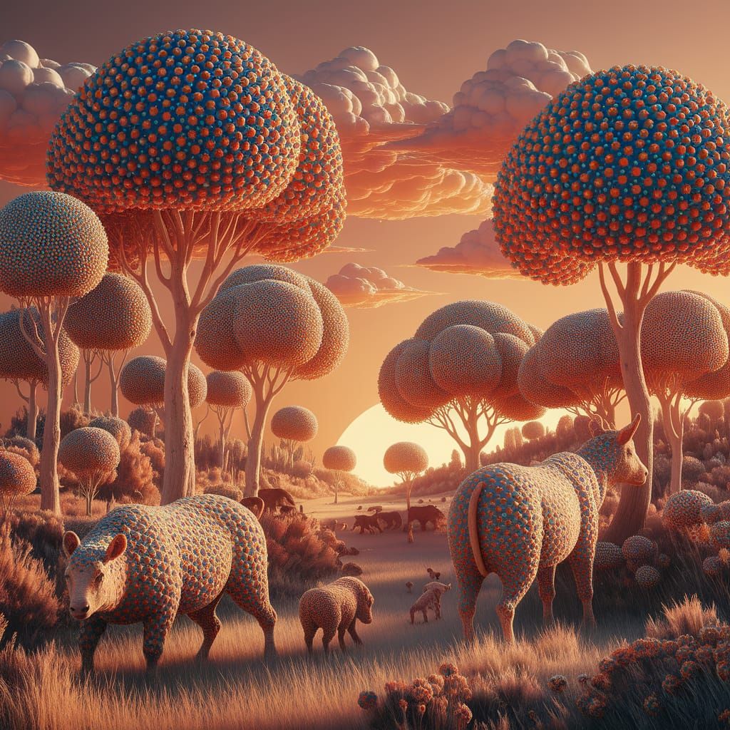 Spot-Covered Surreal Landscape in Digital Art Style